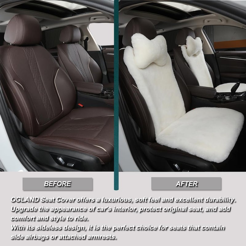 OGLAND Fuzzy Fluffy Fur Sheepskin Car Seat Covers for Universal Auto Seat Cushion Auto Accessories, for 1 Front Seat(3 Pack Front, White) - Image 2